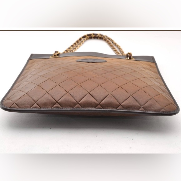 Authentic CHANEL lambskin flat CC mini tote brown and black - Picture 10 of 12